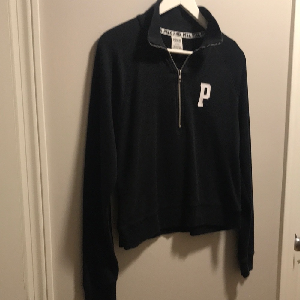 COPY - VS pink 3/4 zip up black sweatshirt.